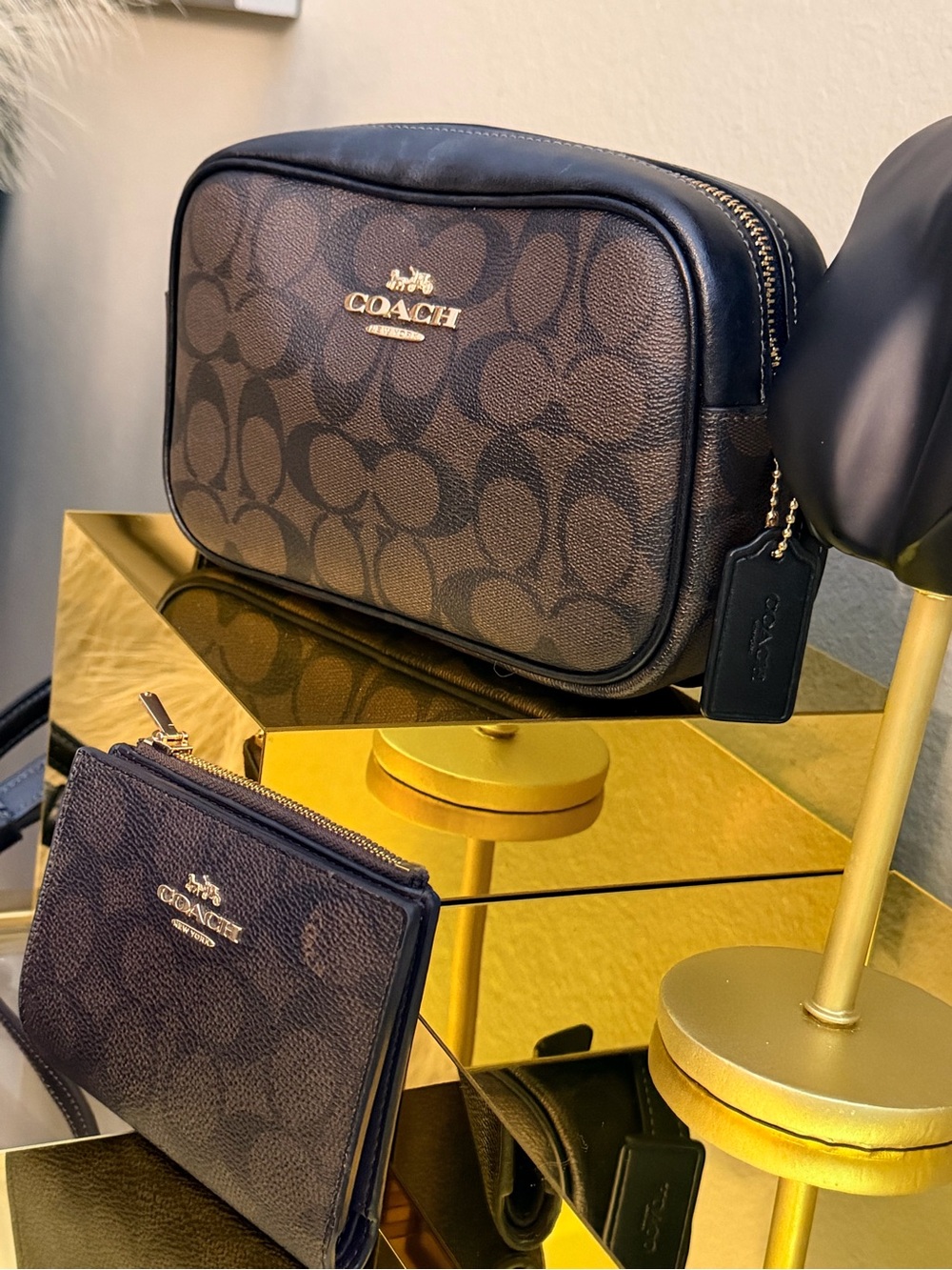 Coach Brown/Black Signature Canvas Crossbody with Matching Card Case - Picture 3 of 7